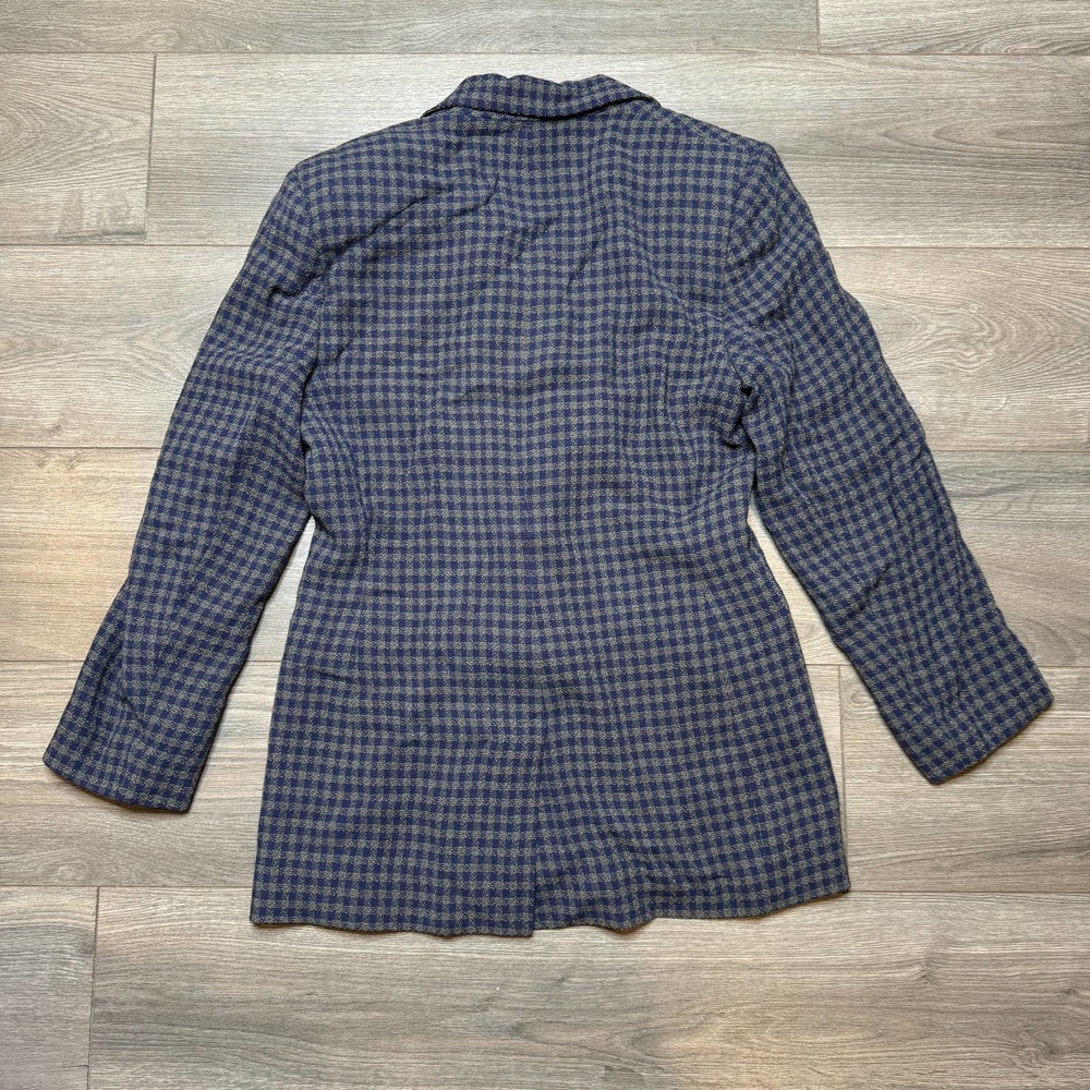 Jaeger Blue 2-Button 100% Wool Blazer Britain Jacket Coat Gingham Women's 10 - Picture 2 of 11